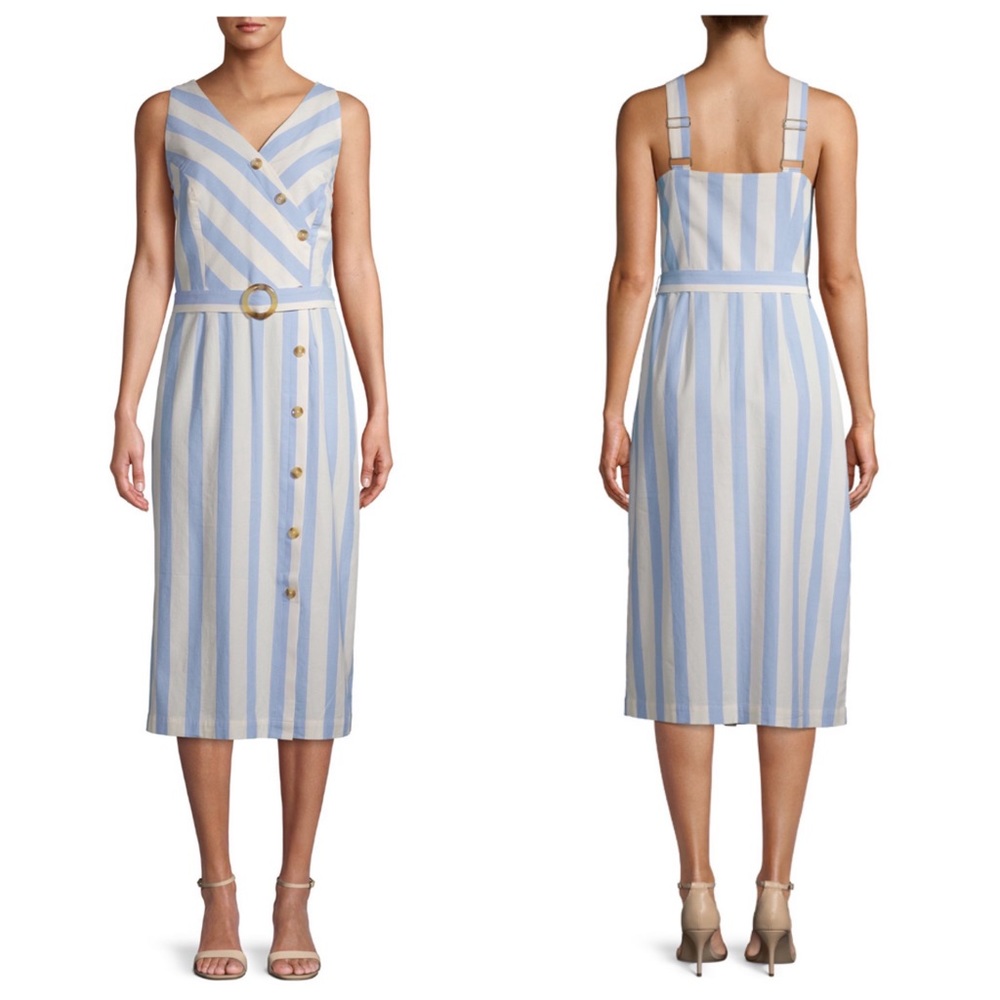 Time and Tru Button Dress with Belt Blue Large